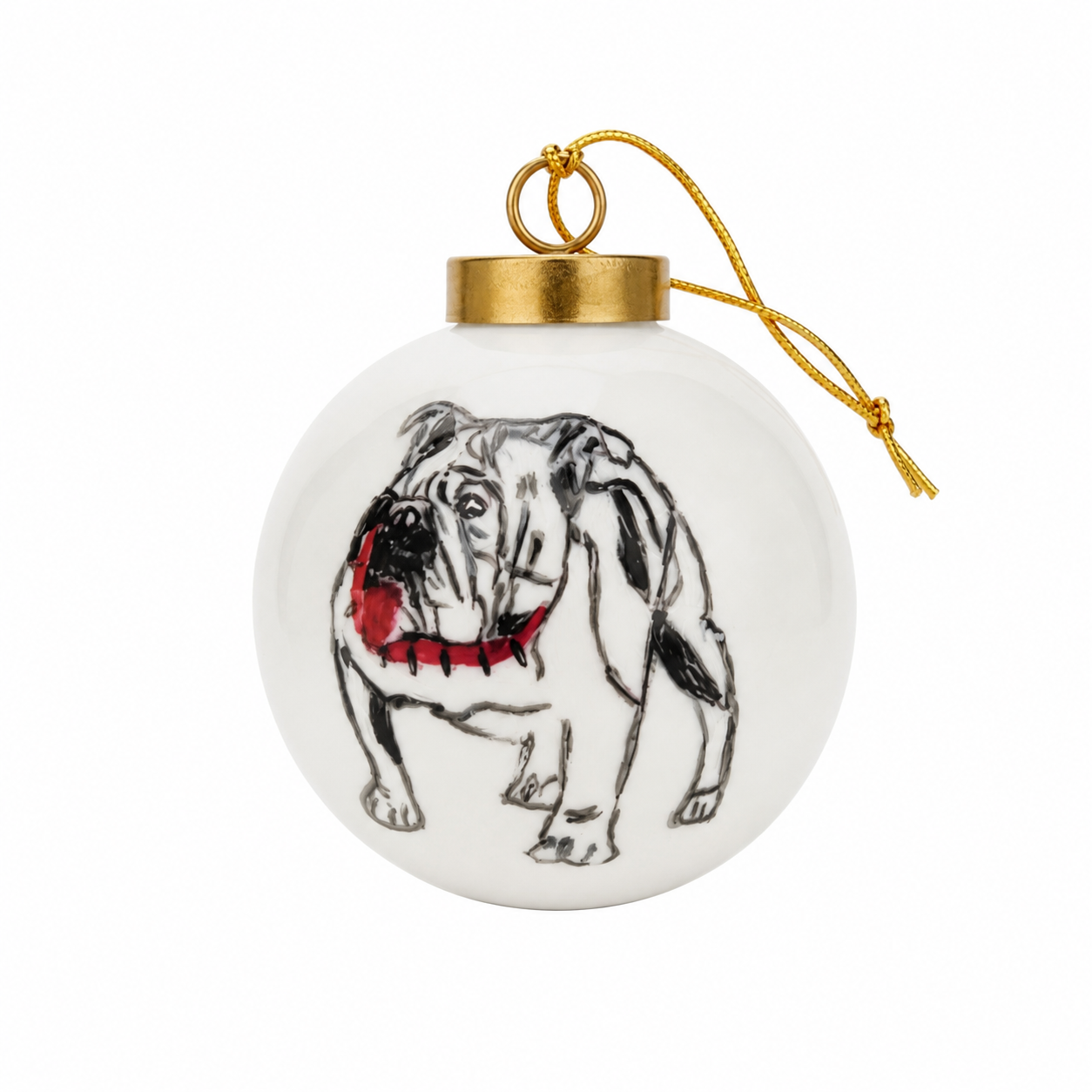 Hand-Painted Bulldog Porcelain Christmas Ornament