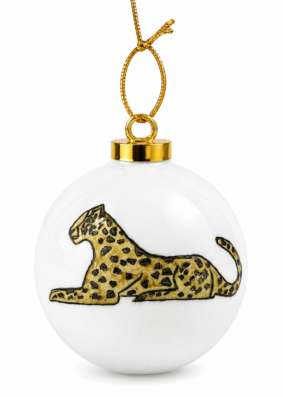Hand-Painted Jaguar Porcelain Christmas Ornament