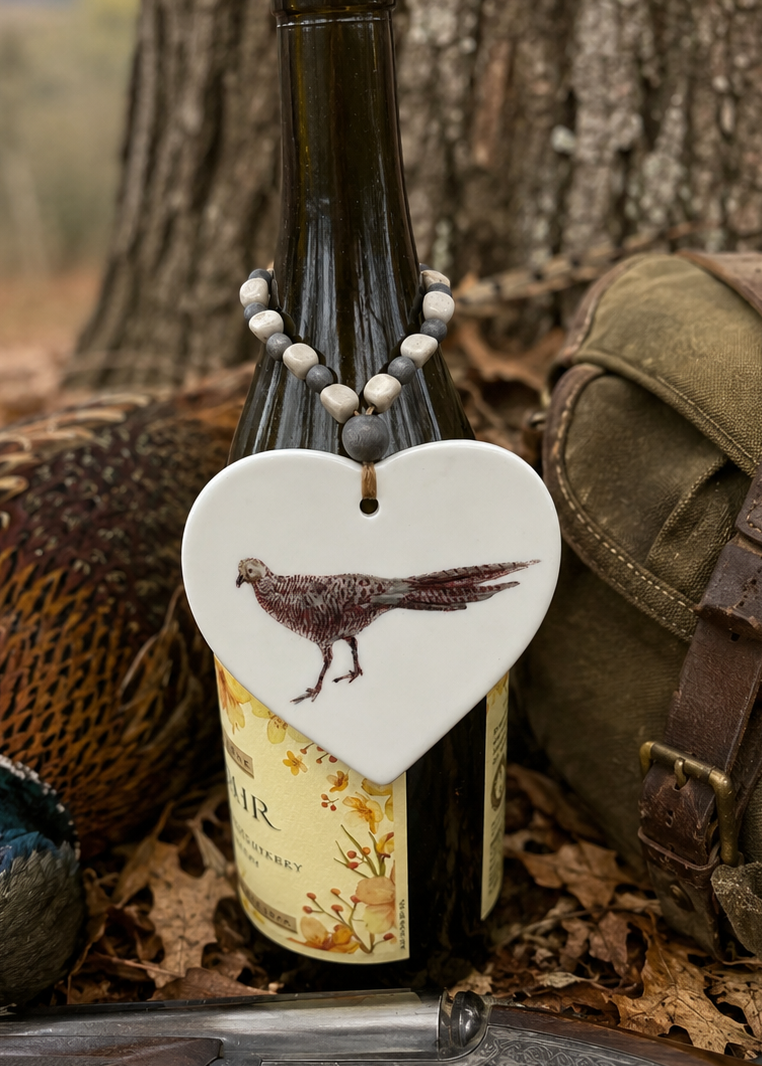 Pheasant Heart Porcelain Wine Bottle Tag – Hand Painted Hunting Gift by MadebyMonaH