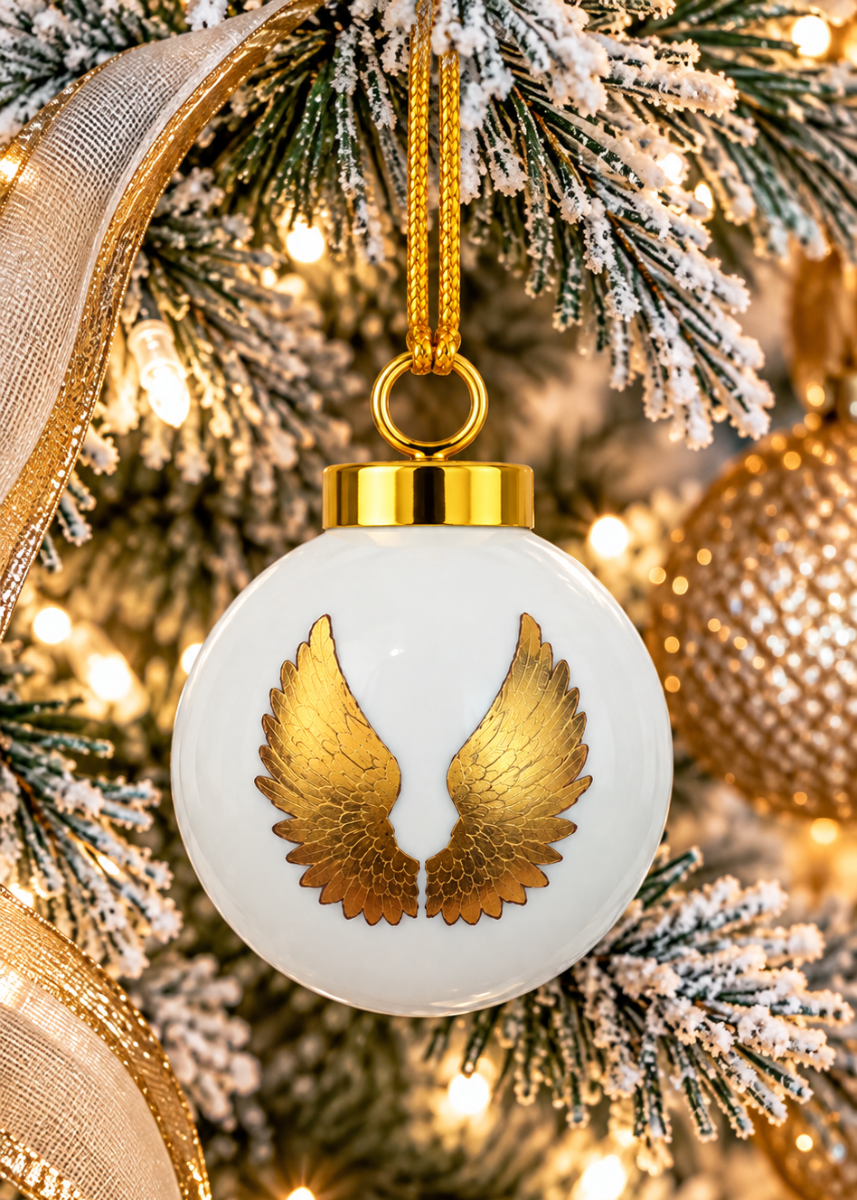 Hand Painted Gold Angel Wings Porcelain Ornament