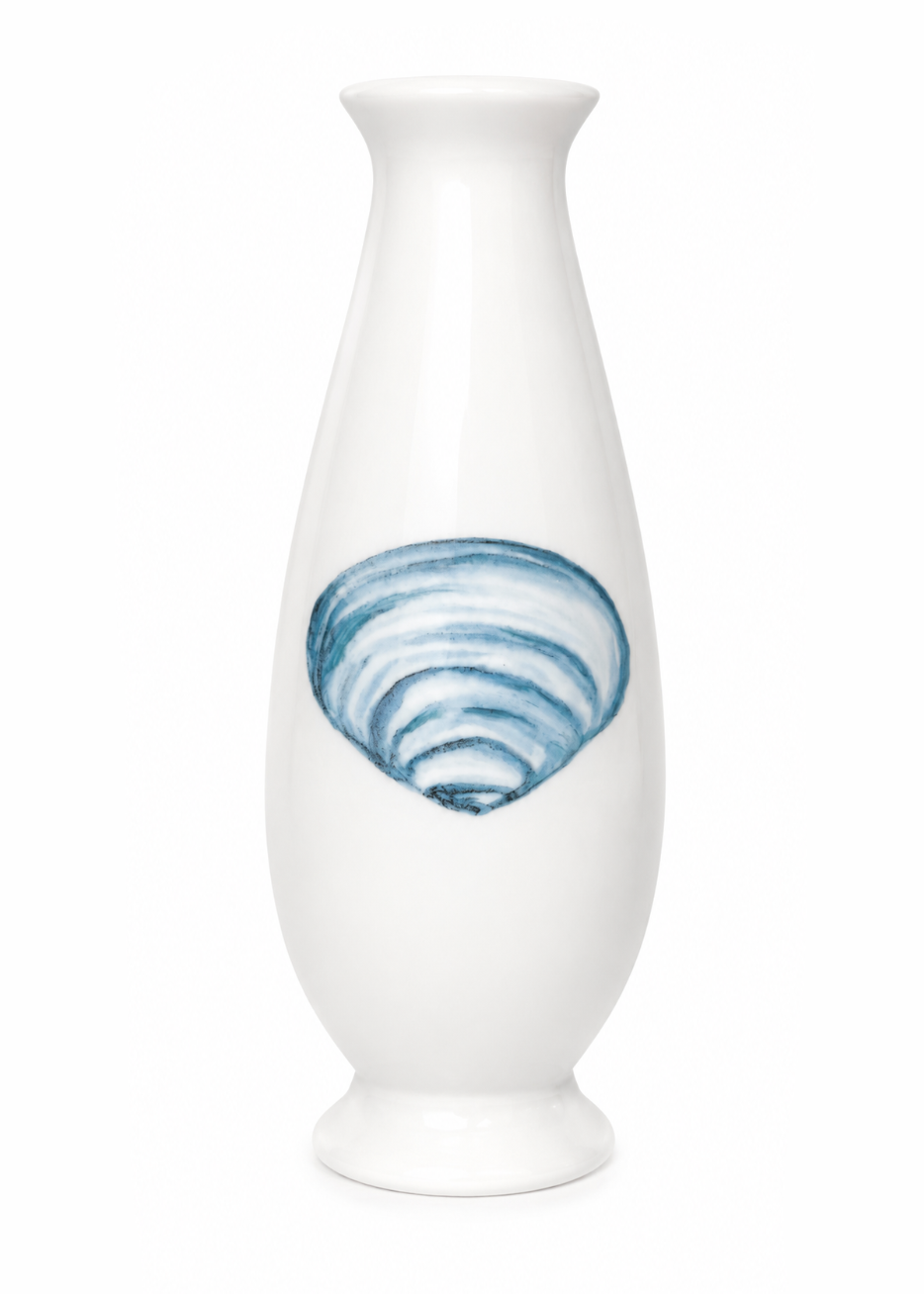 Hand-Painted Coastal Seashell Porcelain Bud Vase