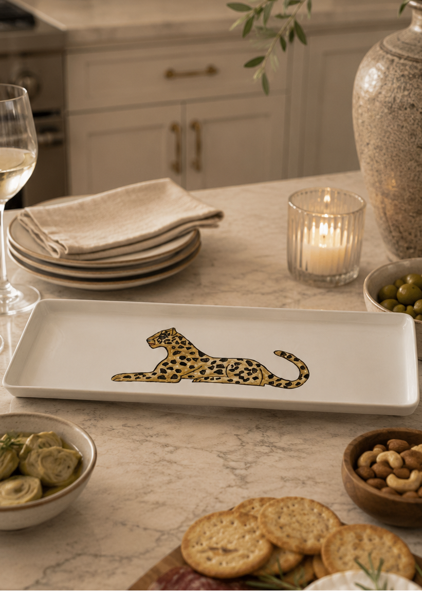 Hand-Painted Jaguar Porcelain Platter