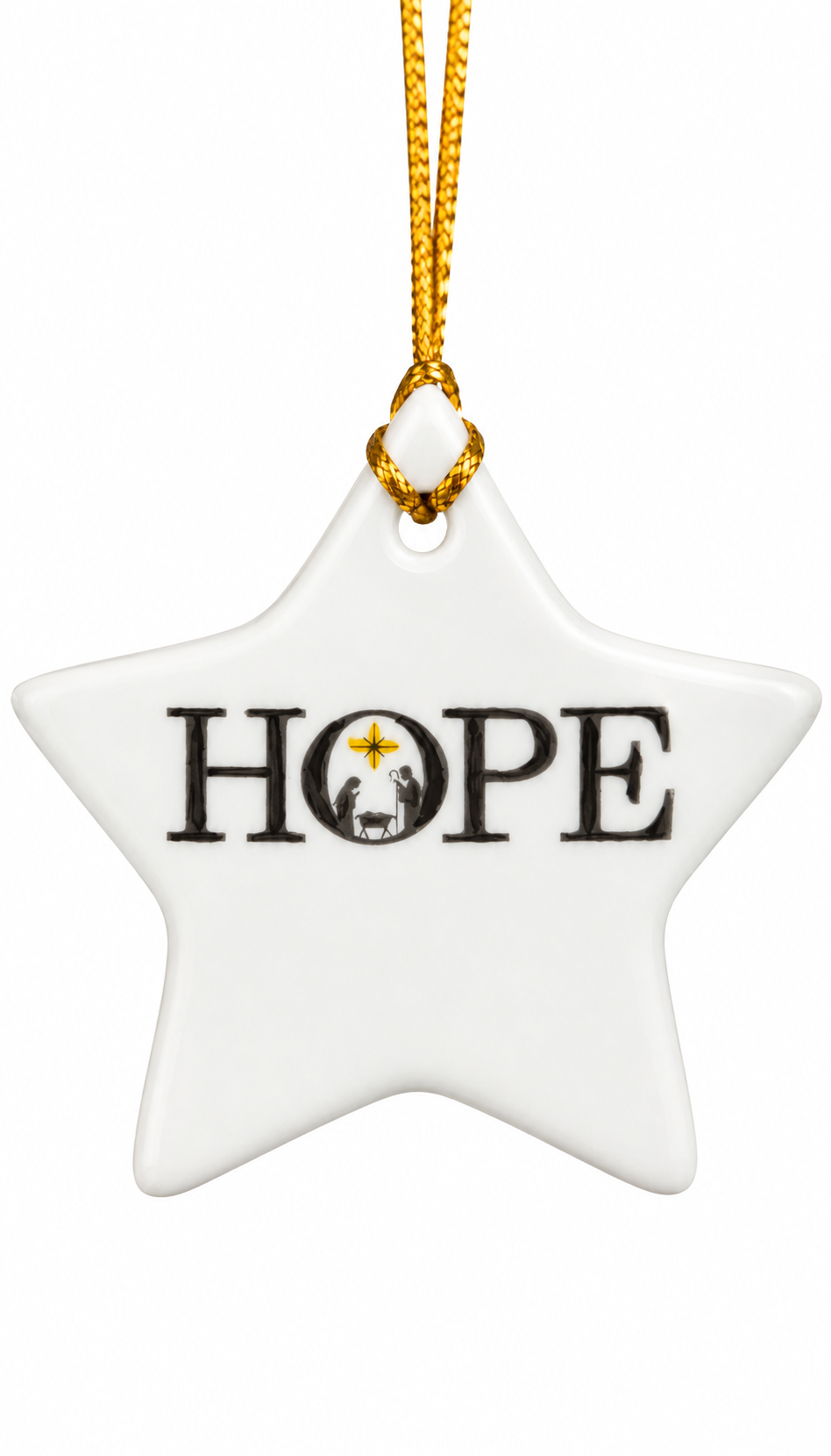 Hand-Painted Hope Nativity Porcelain Star Christmas Ornament