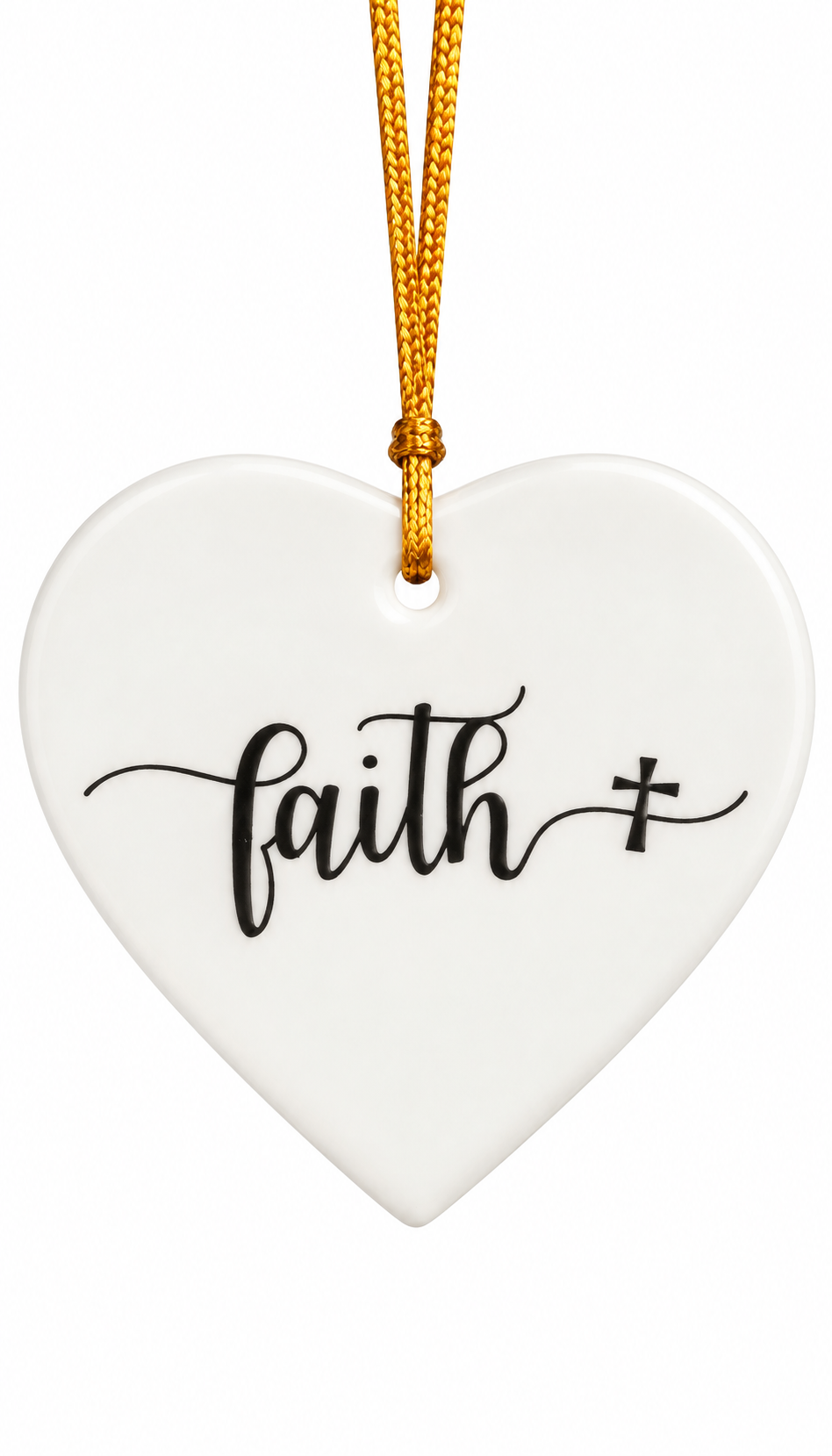 Hand-Painted Faith & Cross Porcelain Heart Ornament