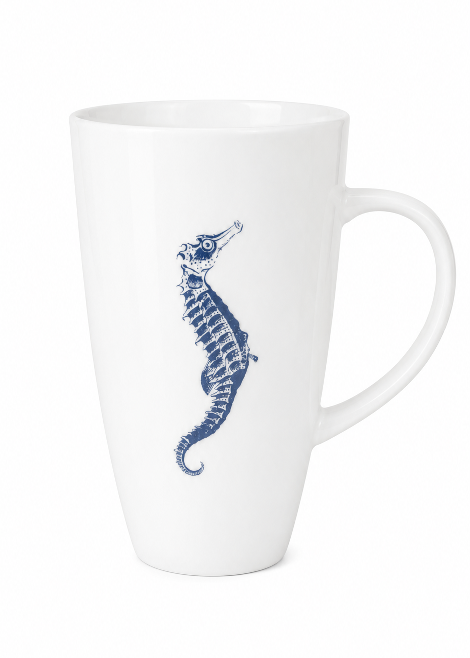 Hand-Painted Blue Seahorse Porcelain Latte Mug – Coastal Coffee Mug
