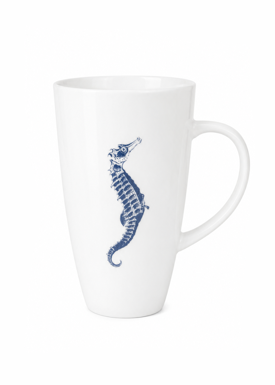 Hand-Painted Blue Seahorse Porcelain Latte Mug