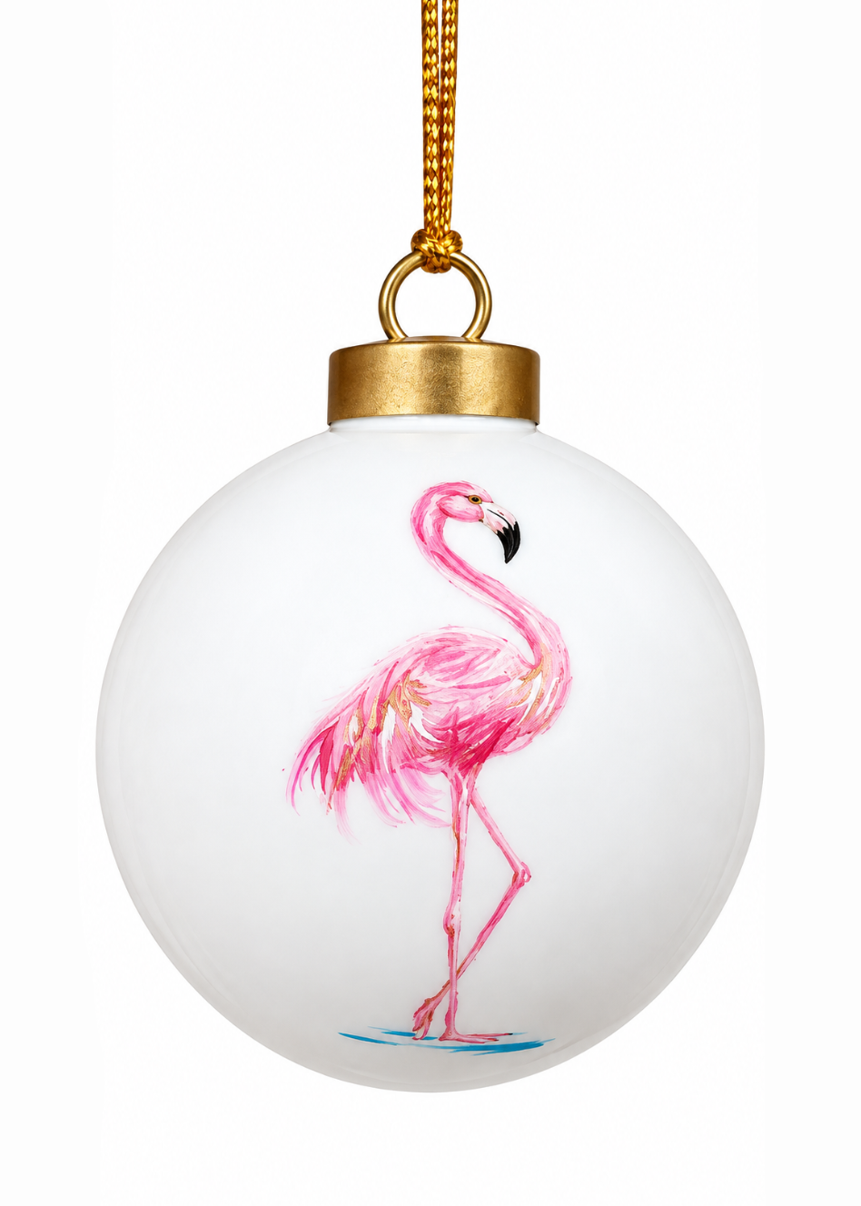 Hand-Painted Pink Flamingo Porcelain Christmas Ornament