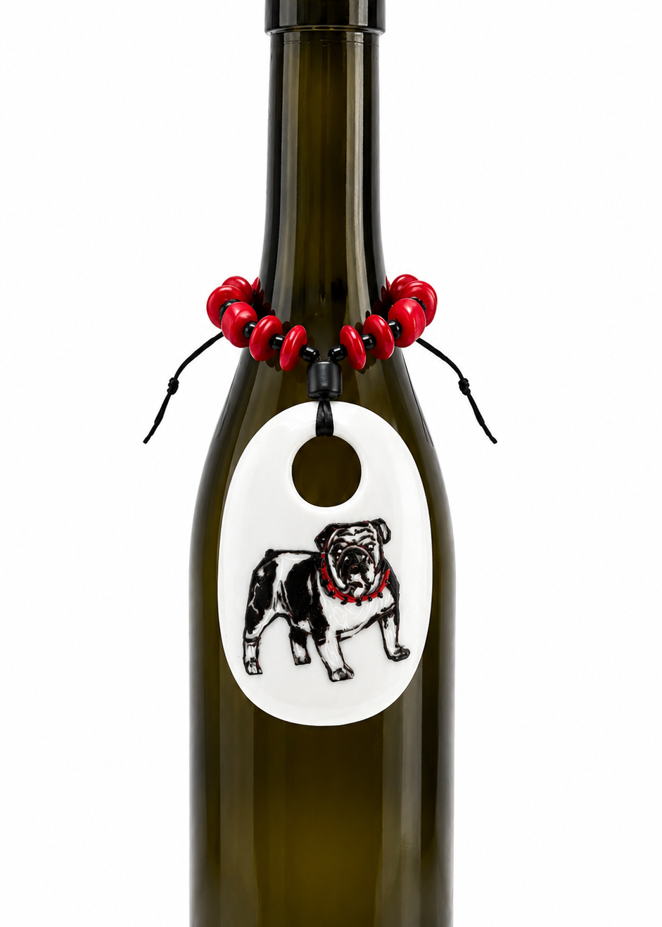 Hand-Painted Bulldog Porcelain Wine Bottle Tag