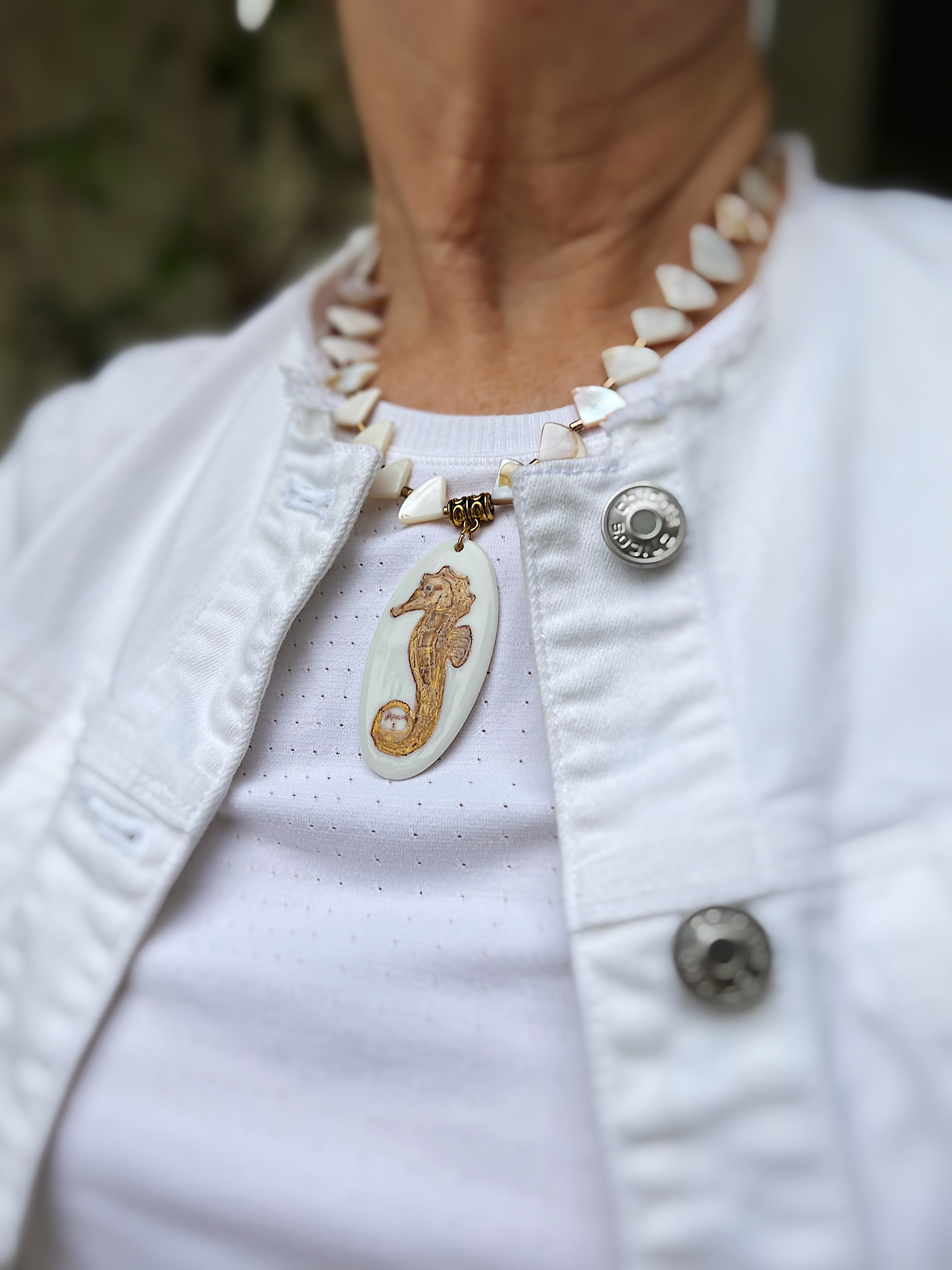 Seahorse Pendant Beaded Necklace Gold