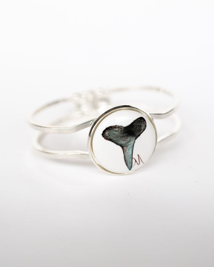Coastal Silver Bracelet Hand Painted Shark Tooth