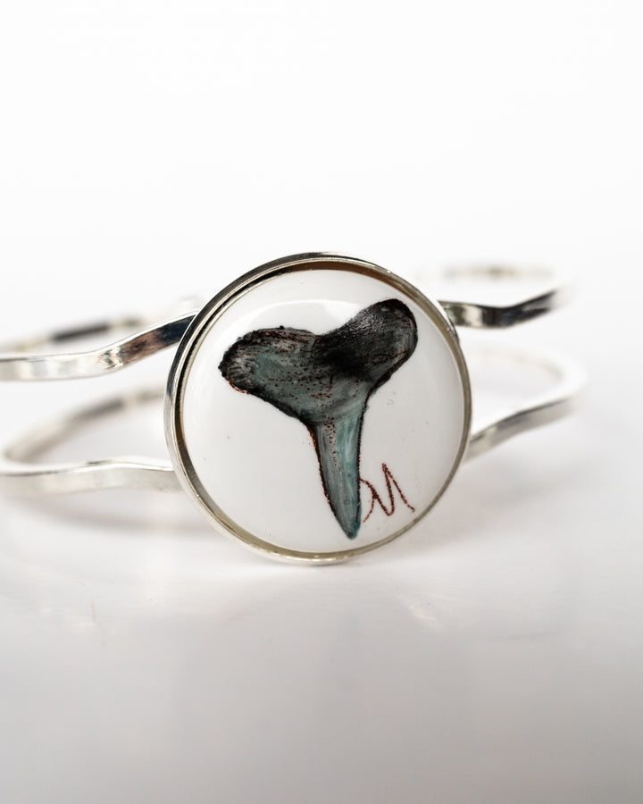 Coastal Silver Bracelet Hand Painted Shark Tooth