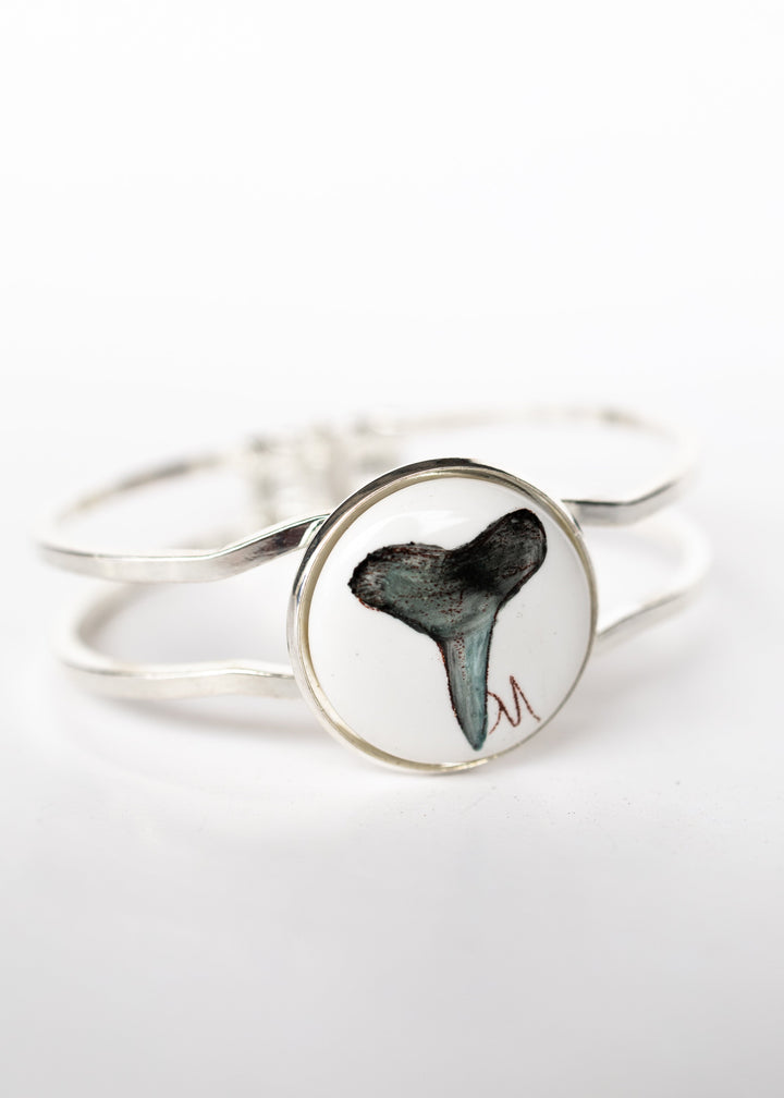 Coastal Silver Bracelet Hand Painted Shark Tooth