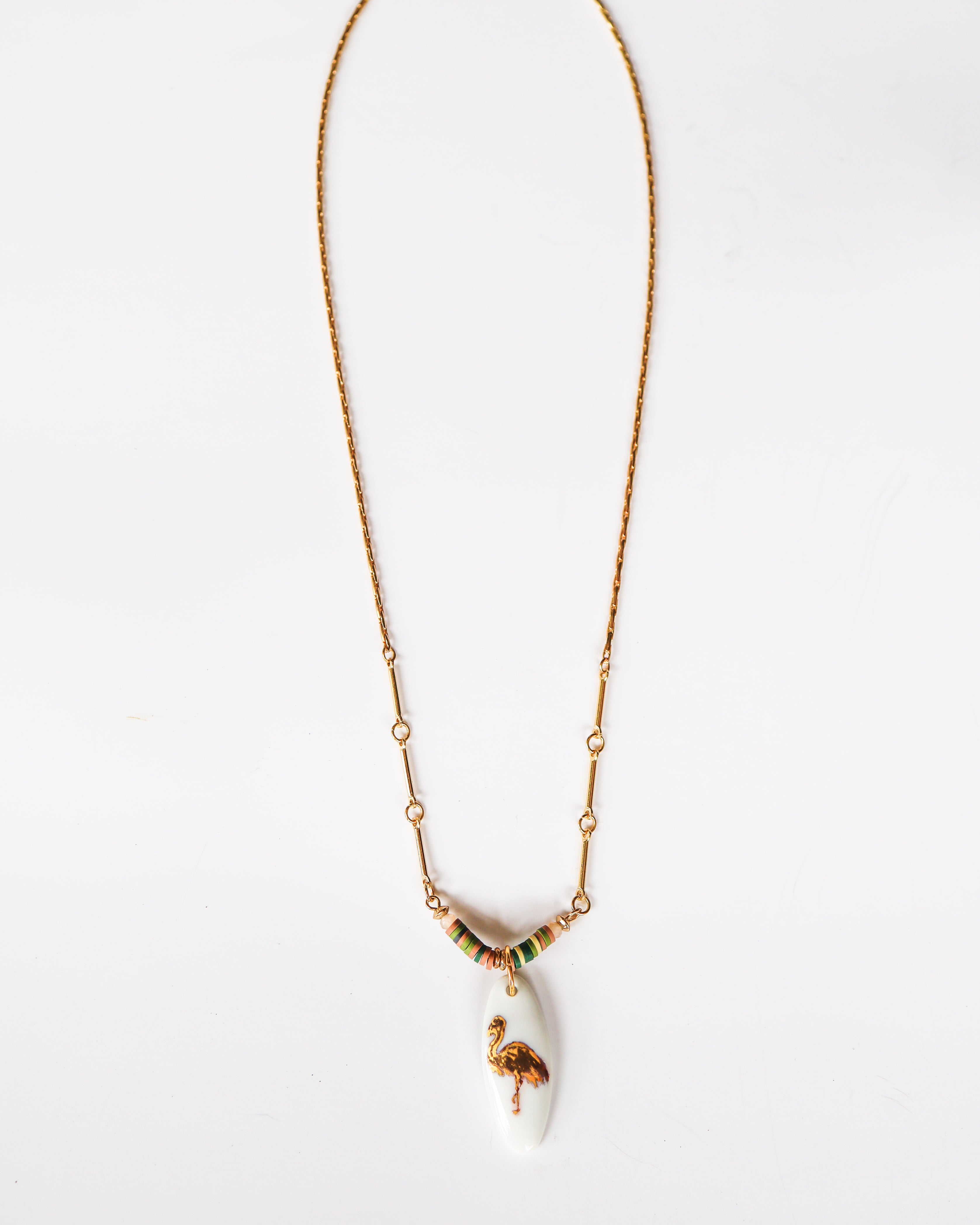 Flamingo Necklace Coastal Jewelry Gold Beaded Chain