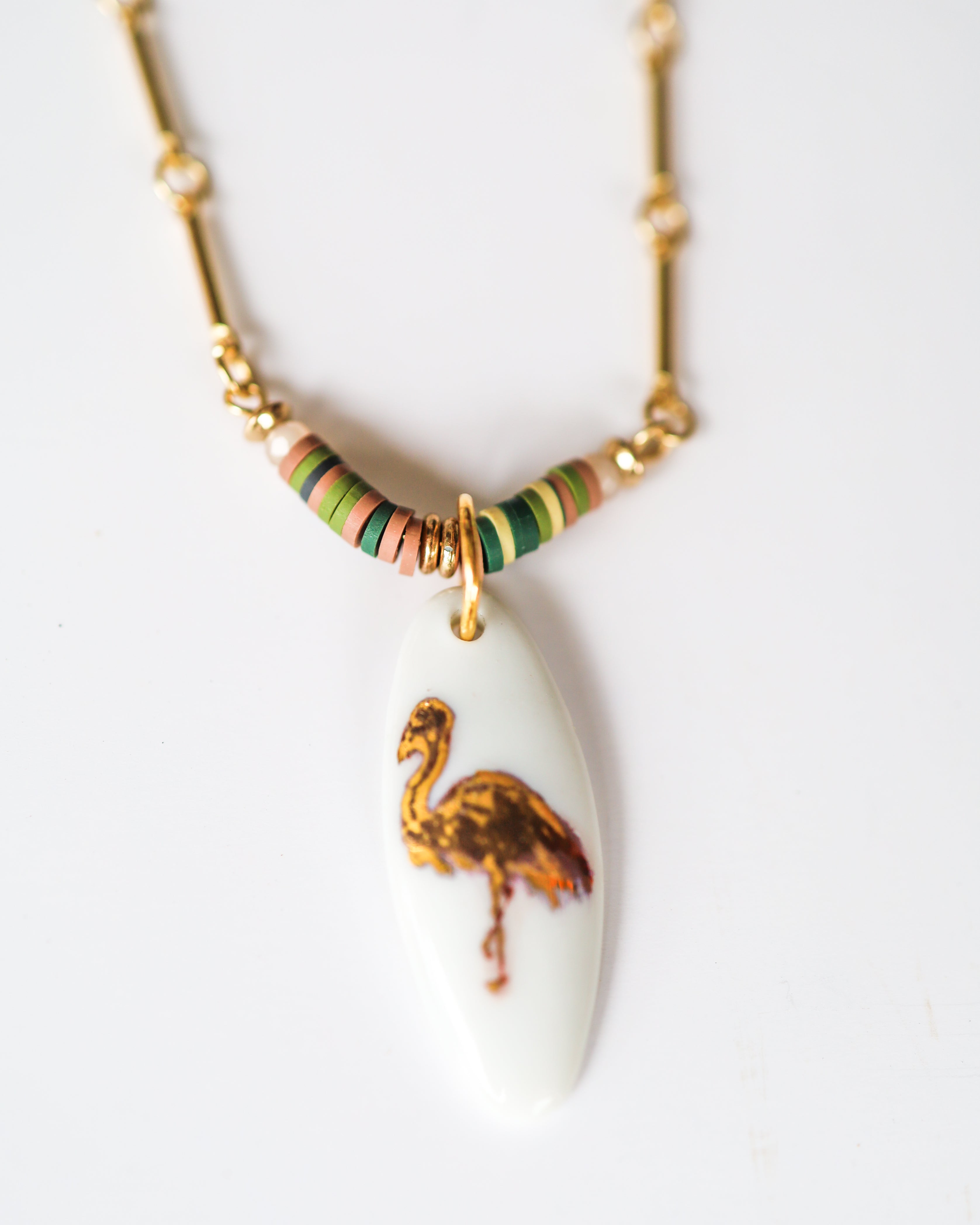 Flamingo Necklace Coastal Jewelry Gold Beaded Chain