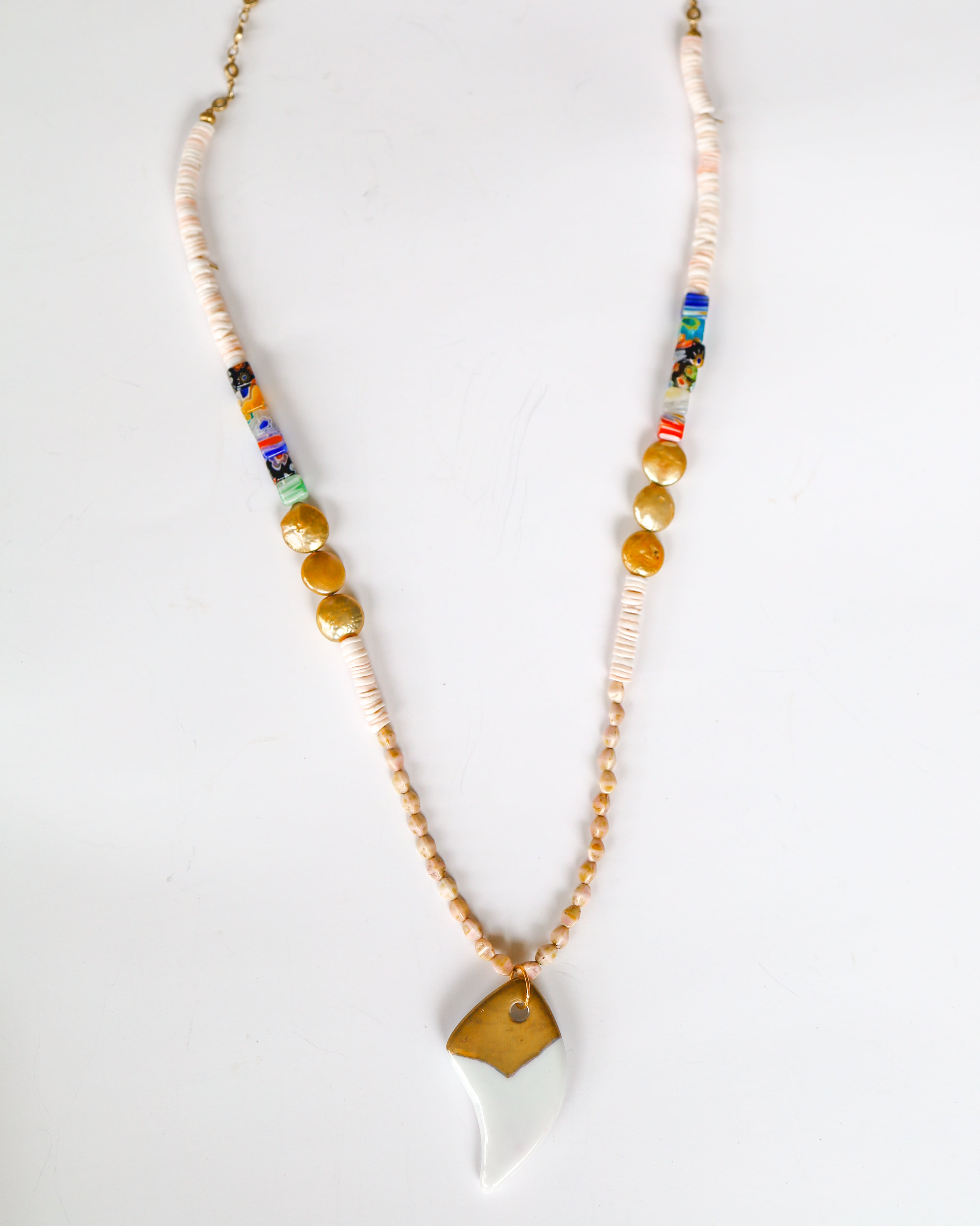 Shark Tooth Pendant Beaded Necklace
