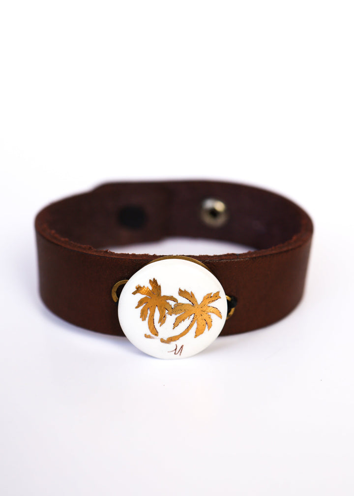 Hand Painted Palm Tree Bracelet Gold Coastal Lover Jewelry