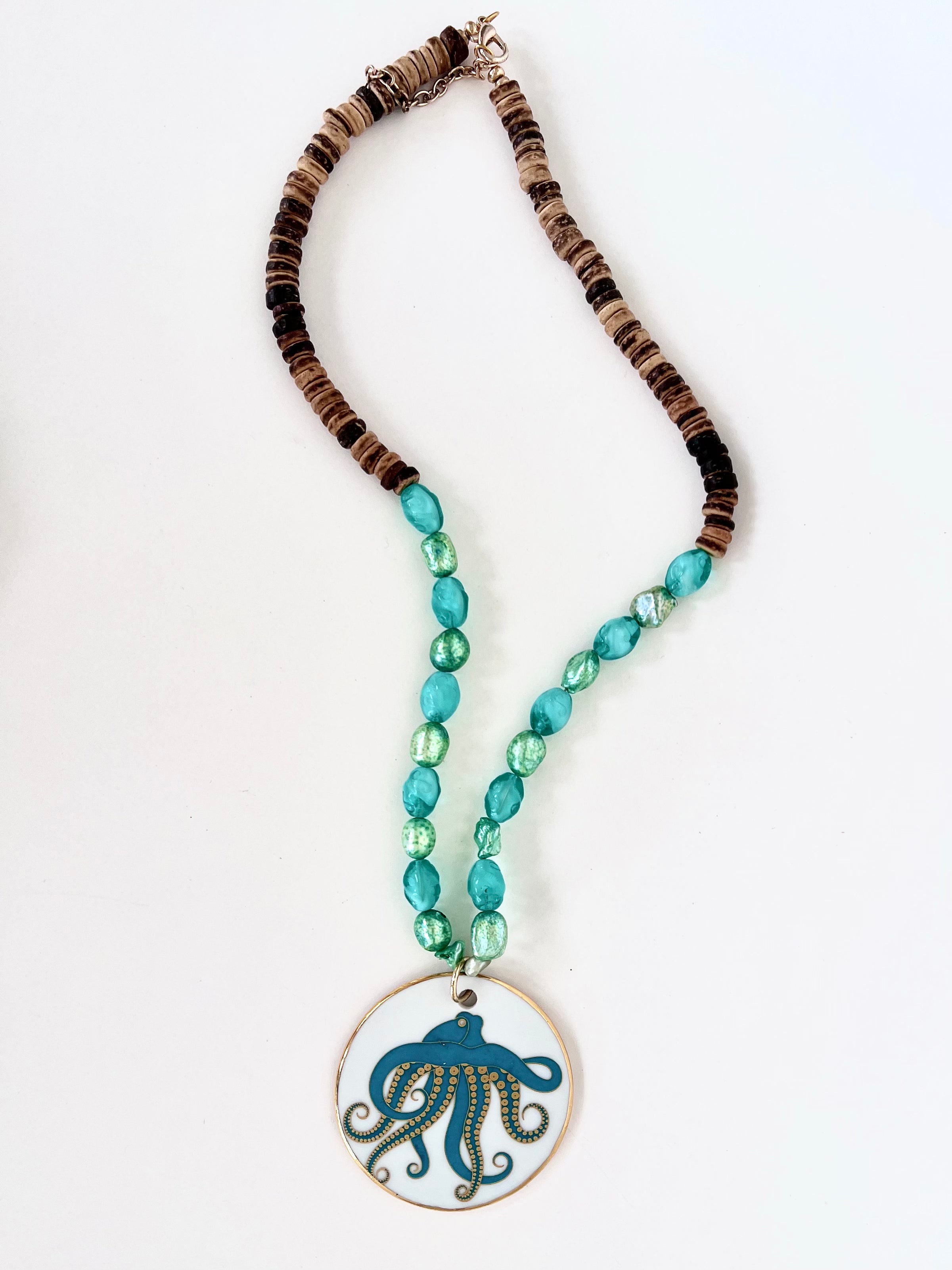 Octopus Porcelain Pendant Beaded Necklace