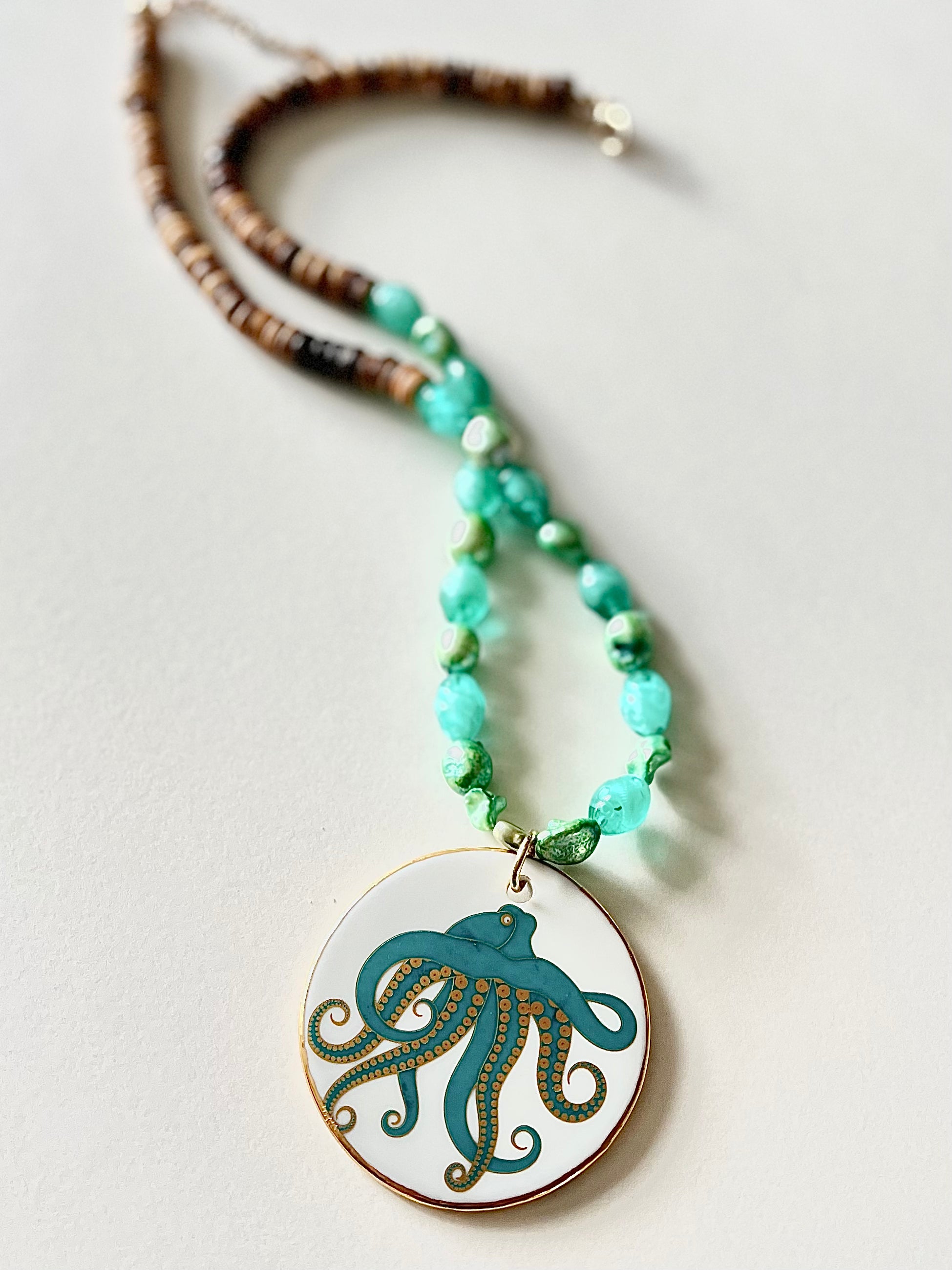 Octopus Porcelain Pendant Beaded Necklace