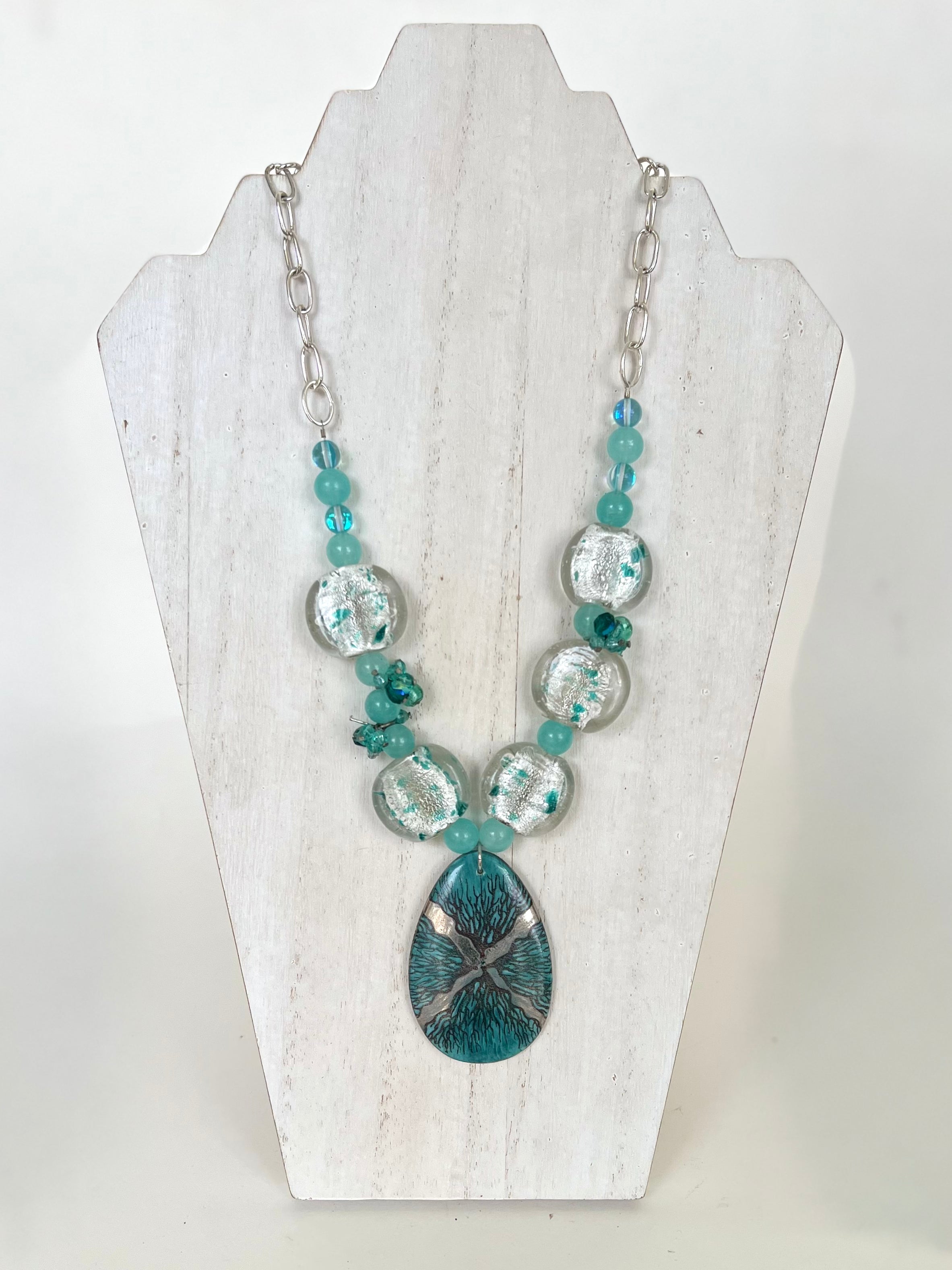 Coral Pendant Teardrop Beaded Necklace Coastal Lover Jewelry