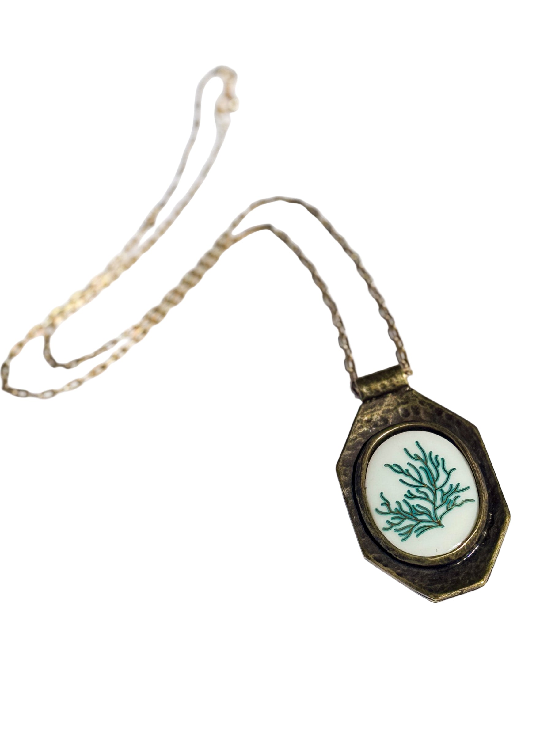 Coral Bezel Pendant Necklace Chain