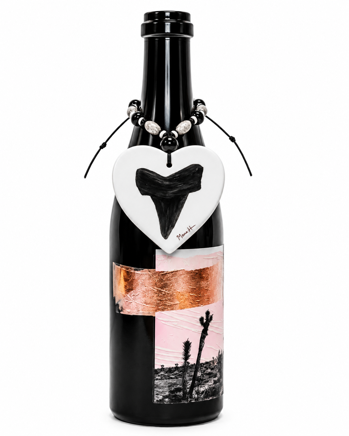 Shark Tooth Heart Porcelain Bottle Tag
