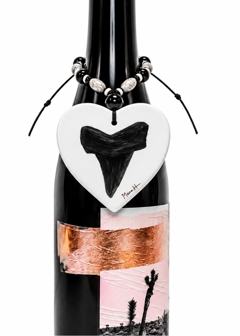 Shark Tooth Heart Porcelain Bottle Tag