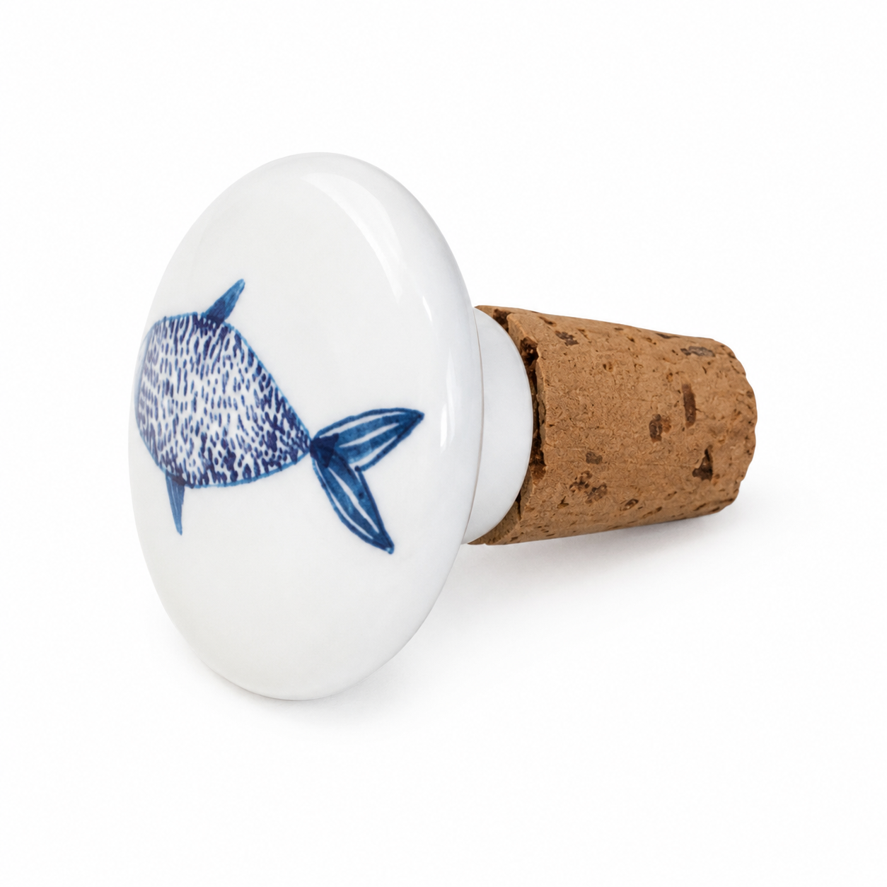 Coastal Fish Porcelain Wine Stopper | Blue Fish Bottle Topper | Coastal Kitchen & Hostess Gift