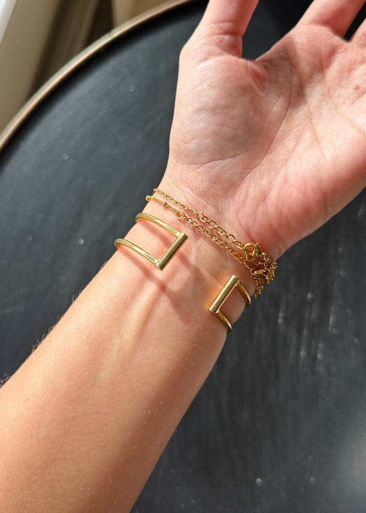 Hand-Painted Orange Slice Porcelain Pendant Gold Cuff Bracelet