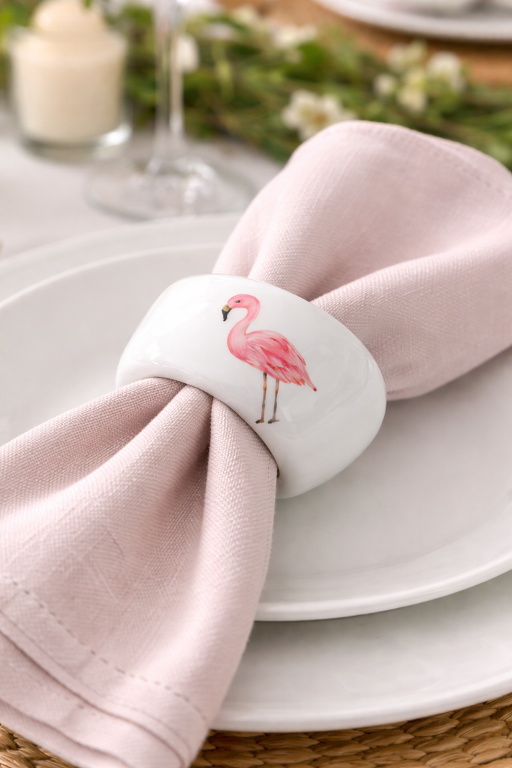 Flamingo Porcelain Napkin Rings – Set of 8