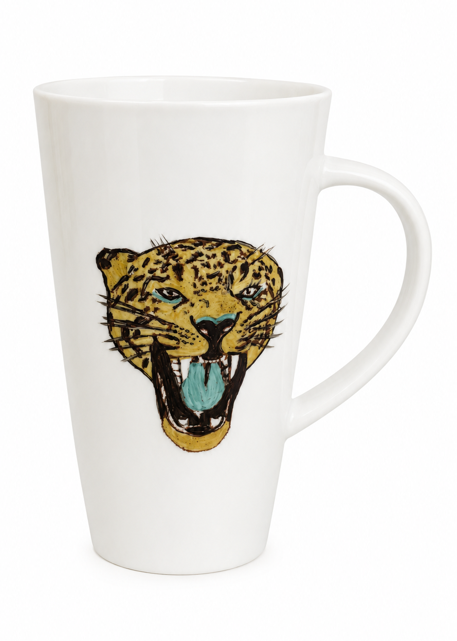 Hand-Painted Jaguar Latte Mug | Wildlife Porcelain Coffee Mug | Made by Mona H