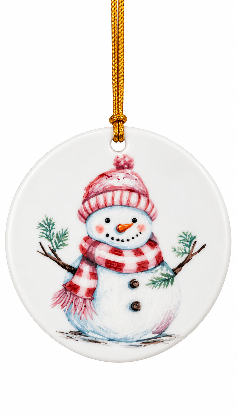 Hand-Painted Snowman Porcelain Christmas Ornament