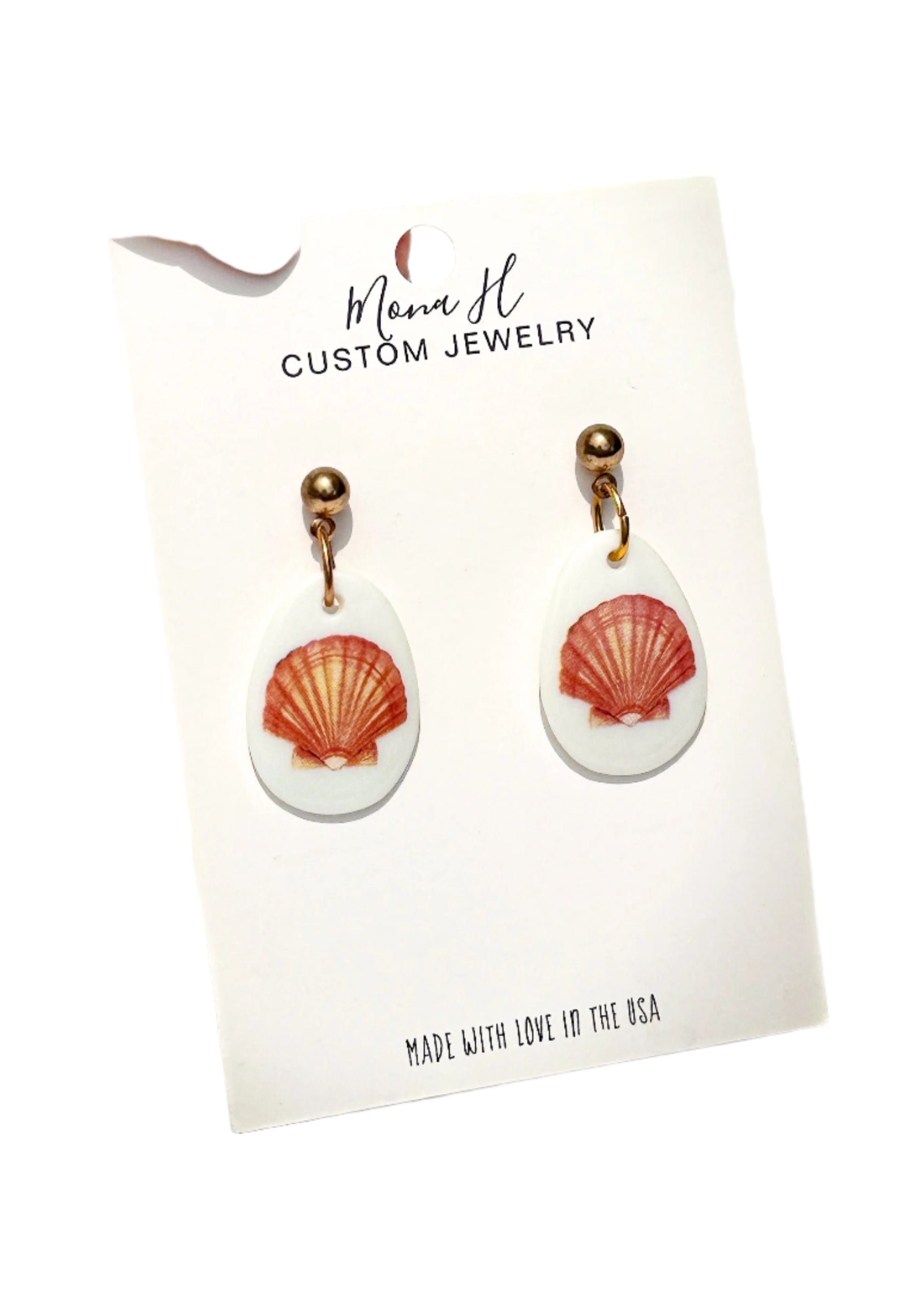 Hand-Painted Coral Seashell Porcelain Earrings – Coastal Elegance for Every Beach Lover