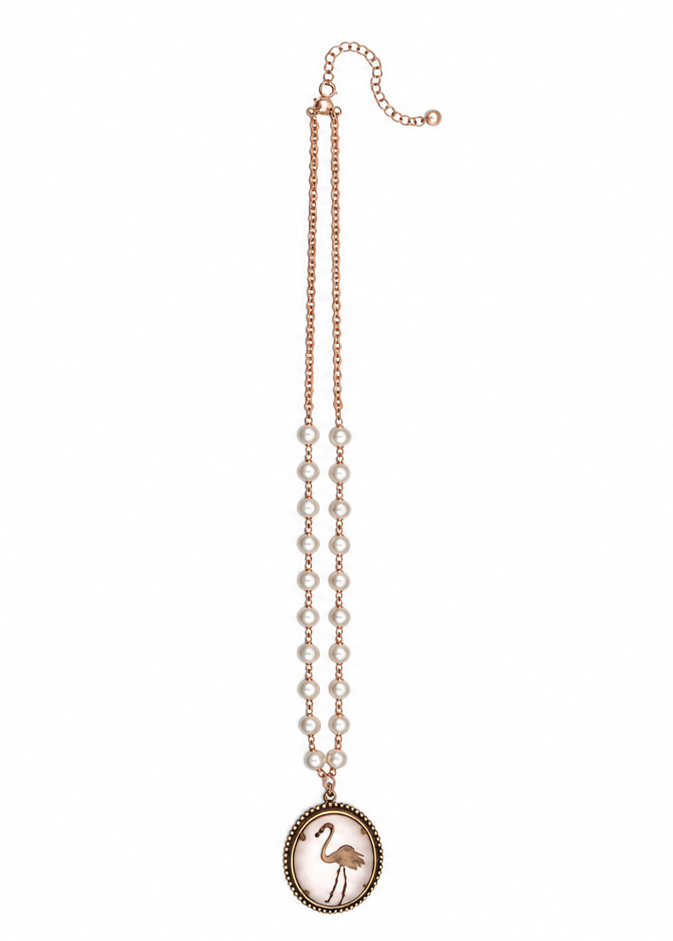 Hand-Painted Flamingo Porcelain Pearl Necklace