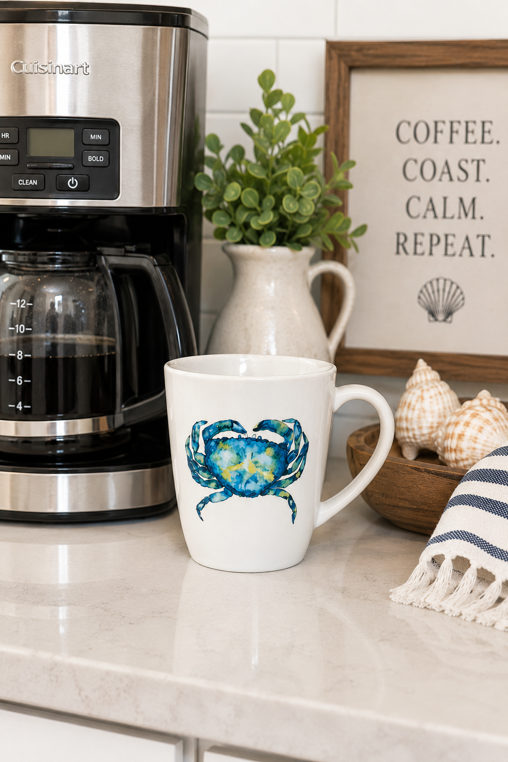 Blue Crab Coastal Medium Mug –Porcelain Coffee Mug