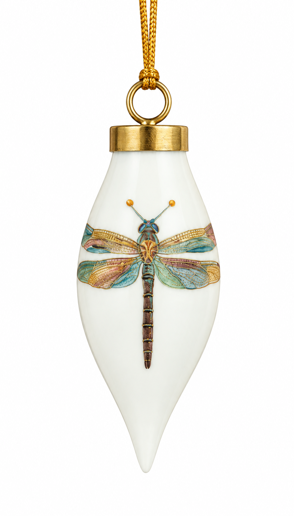 Hand-Painted Dragonfly Porcelain Finial Christmas Ornament