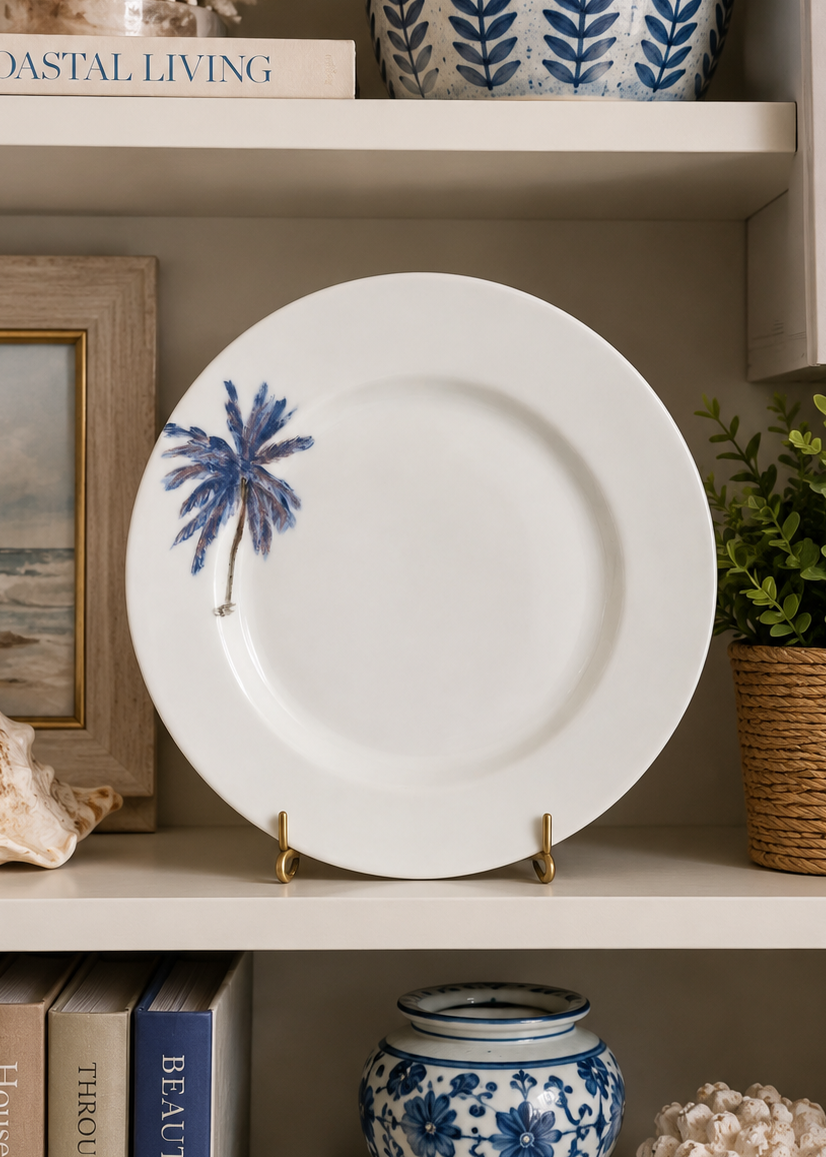 Hand-Painted Palm Tree Porcelain Appetizer Plate – Beach House Décor