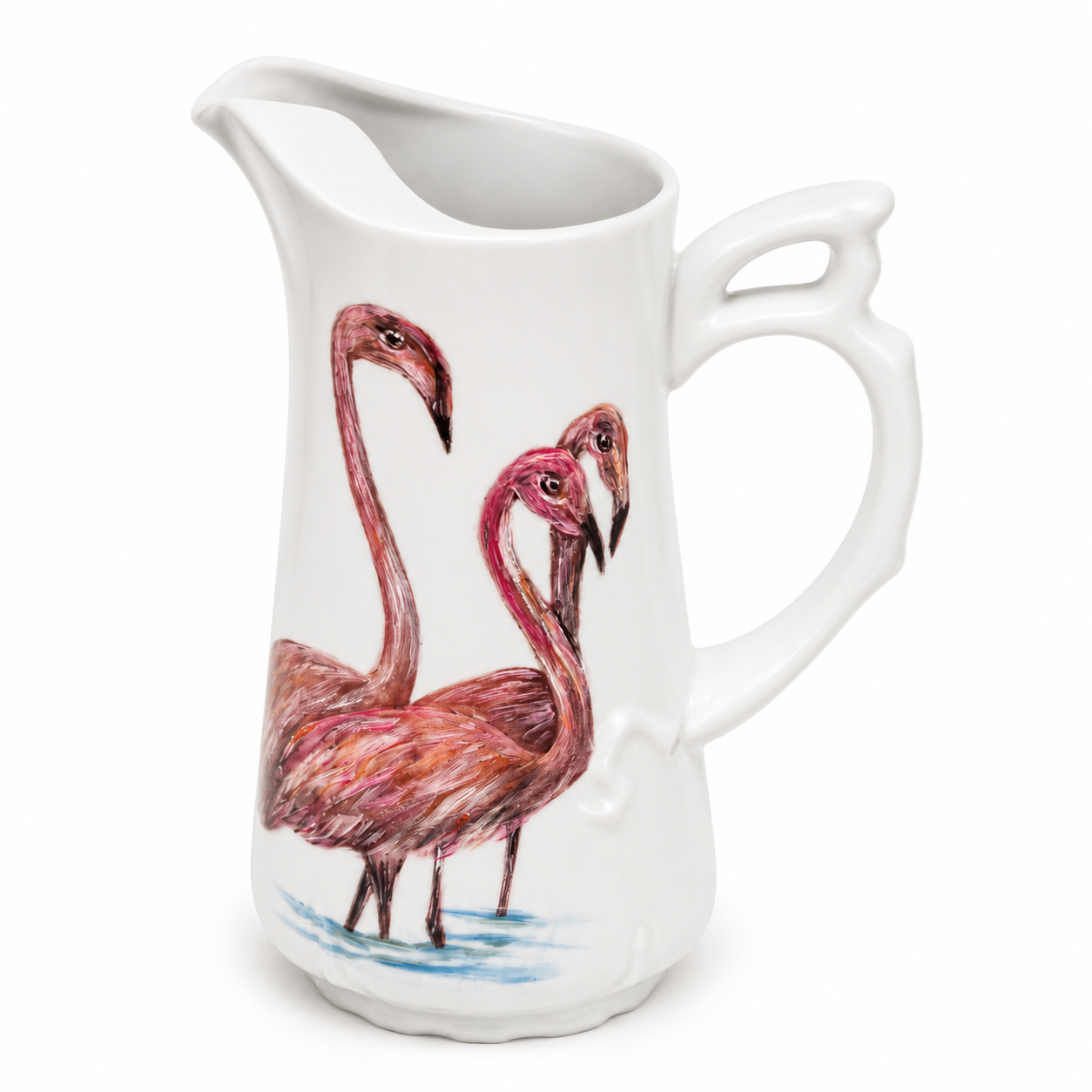 Hand-Painted Flamingo Porcelain Pitcher – Coastal Entertaining & Tea Party Serving Piece