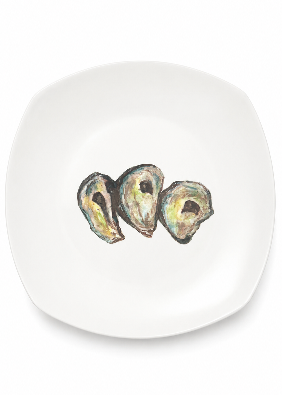 Hand-Painted Oyster Porcelain Plate