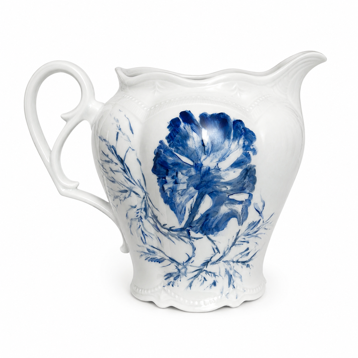 Hand-Painted Blue Botanical Porcelain Pitcher – Elegant Decorative Vase & Serving Pitcher