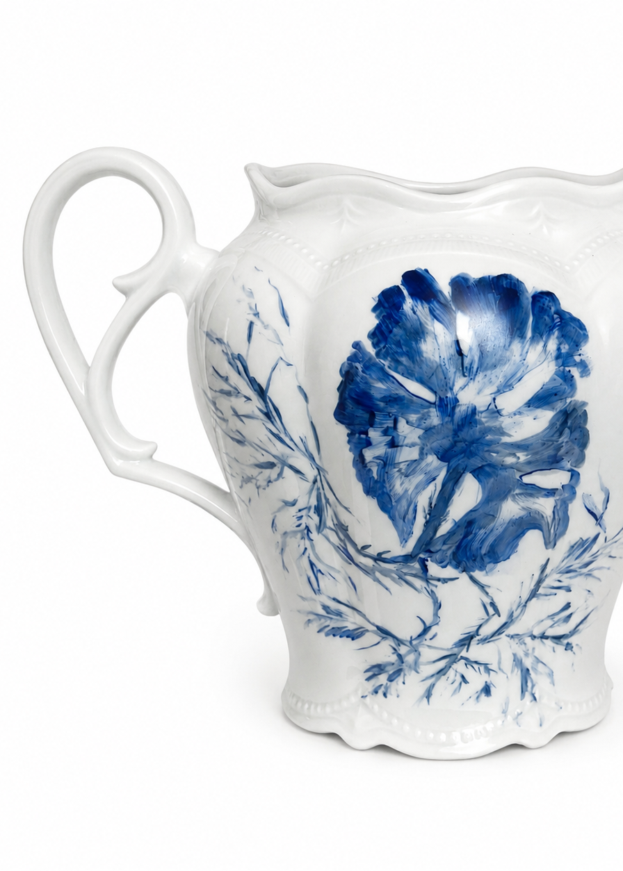 Hand-Painted Blue Botanical Porcelain Pitcher – Elegant Decorative Vase & Serving Pitcher