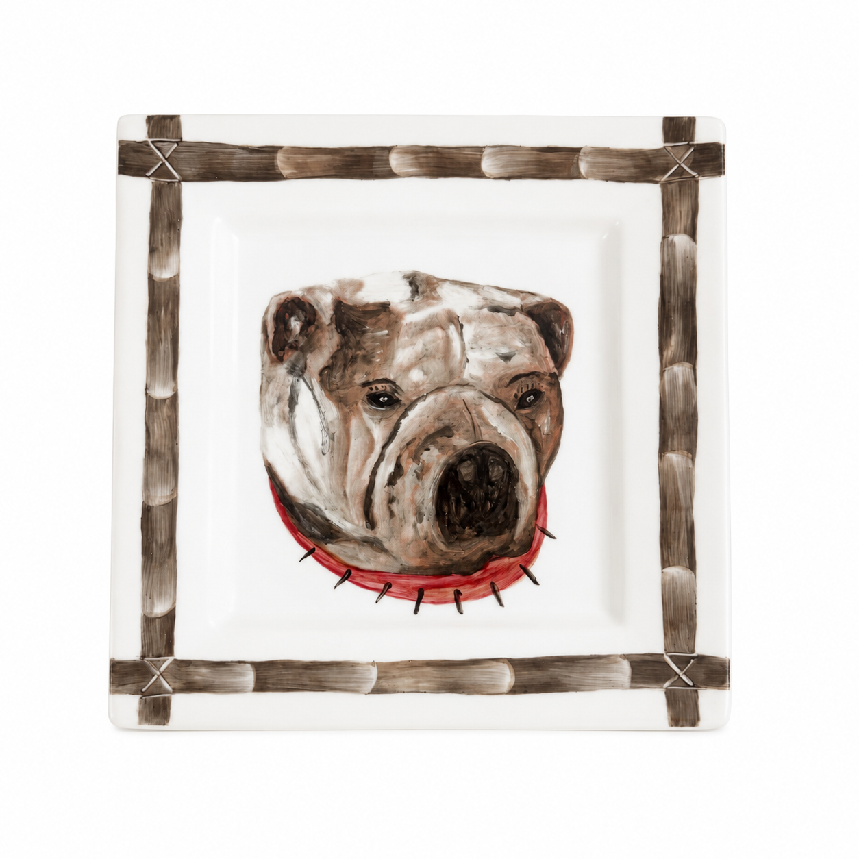 Hand-Painted Bulldog Porcelain Square Plate
