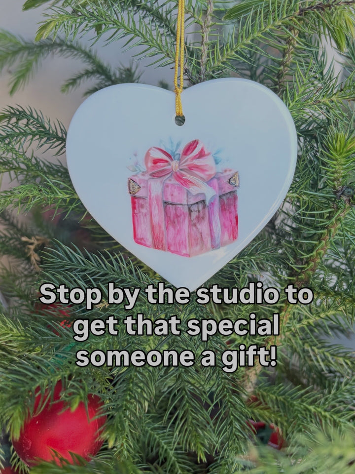 Hand-Painted Package Heart Porcelain Ornament