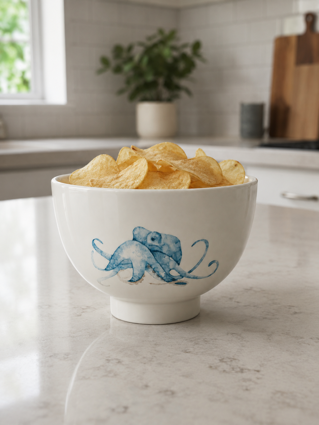 Blue Octopus Porcelain Entertaining Bowl