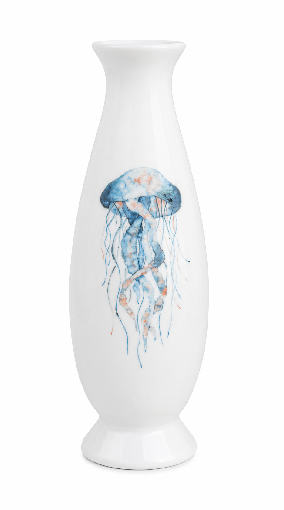 Hand-Painted Coastal Jellyfish Porcelain Vase