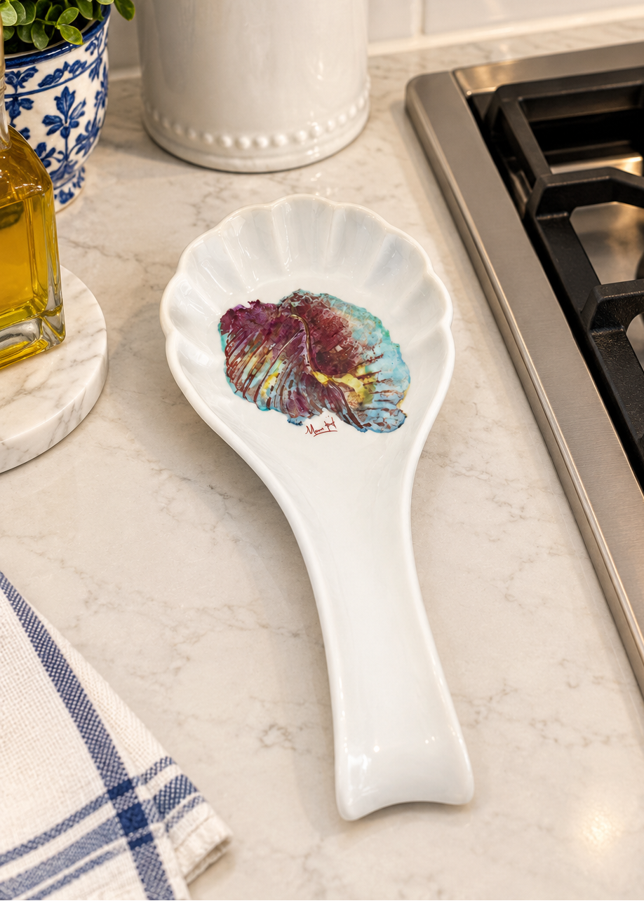 Hand-Painted Coastal Seashell Porcelain Spoon Rest
