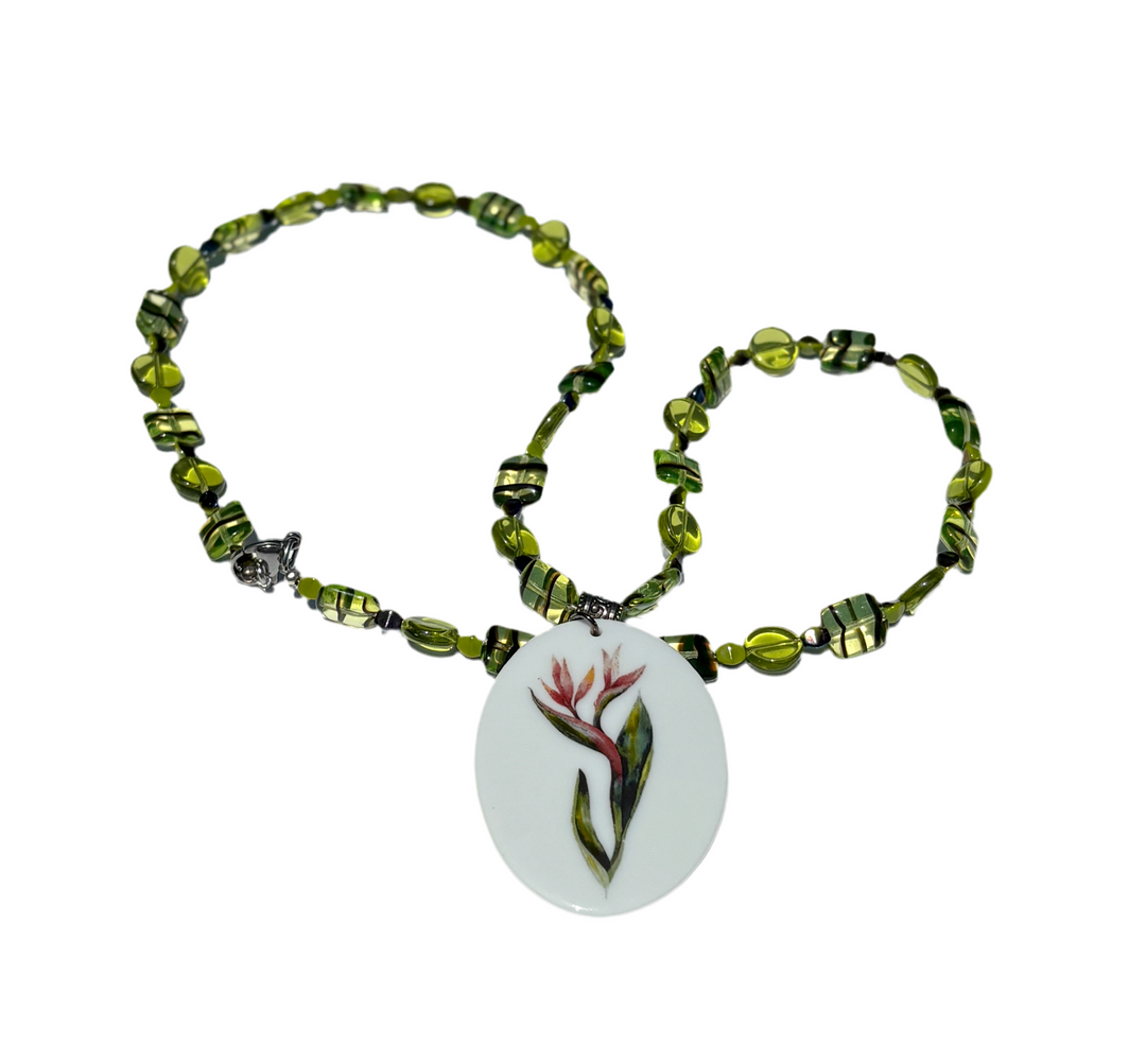 Floral Pendant Beaded Necklace Nature Lover Garden Flower