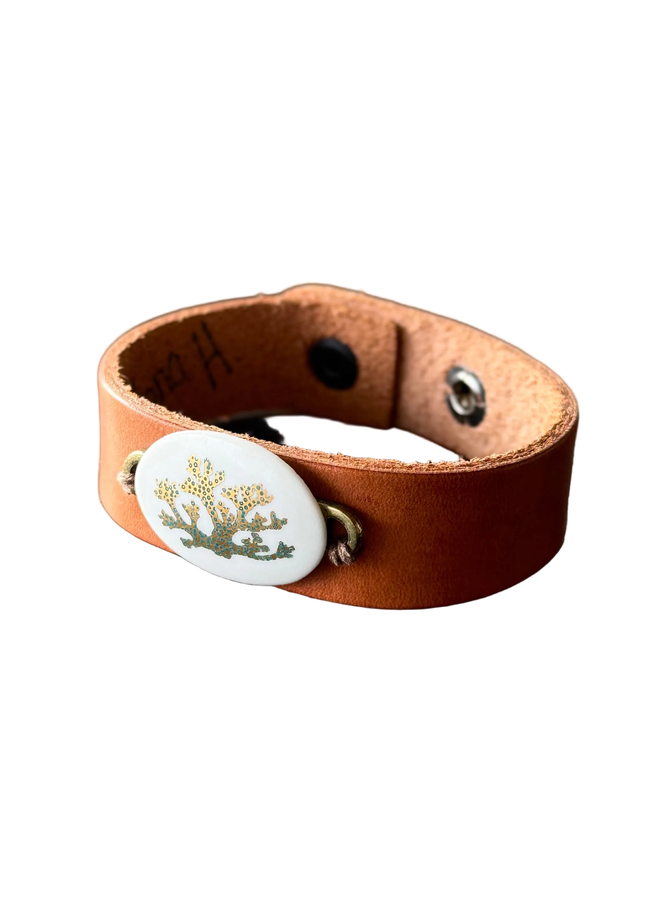 Coastal Coral Pendant on a Leather Wrap Bracelet