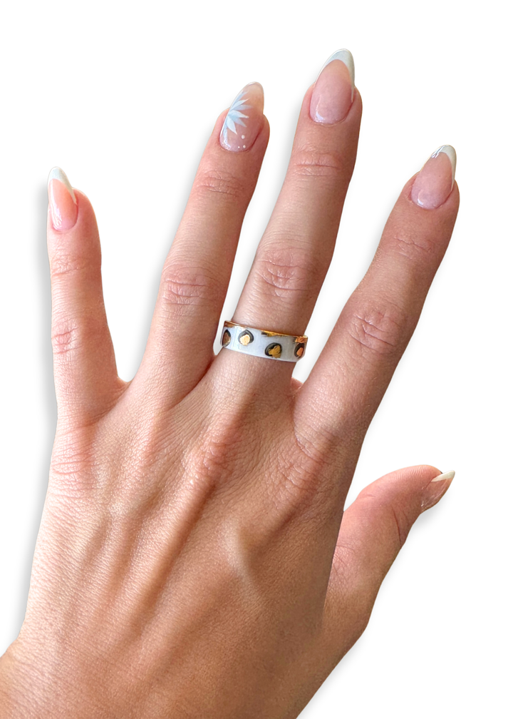 Jaguar Print Polka Dot Porcelain Ring - Size 8
