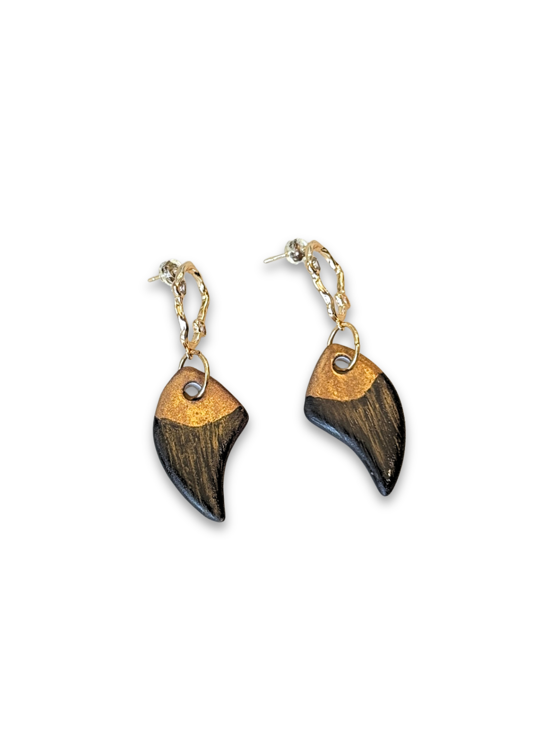 Coastal Shark Tooth Black and Gold Dangle Earrings