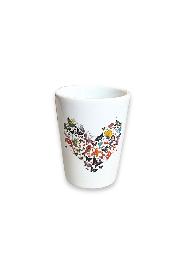 Heart of Butterflies Porcelain Ceramic Shot Glass